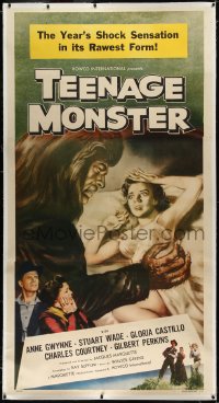 2a0571 TEENAGE MONSTER linen 3sh 1957 great art of beast attacking sexy Anne Gwynne in bed, rare!