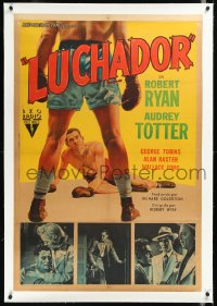 2a0632 SET-UP linen Argentinean 1949 art of fallen boxer Robert Ryan in the ring, Robert Wise classic!