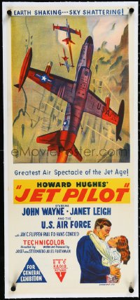 2a0661 JET PILOT linen Aust daybill 1957 John Wayne, Josef von Sternberg, Howard Hughes, Leigh, rare!