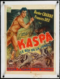 2a0639 KING OF THE JUNGLE linen Belgian R1948 different art of Buster Crabbe & animals, ultra rare!