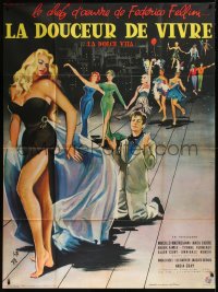 2a0426 LA DOLCE VITA French 1p 1960 Federico Fellini, art of Mastroianni & sexy Ekberg by Thos!