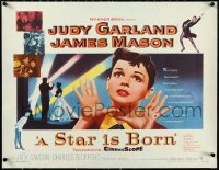 2a0814 STAR IS BORN linen 1/2sh 1954 great c/u art of Judy Garland, James Mason, George Cukor!