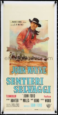 2a0699 SEARCHERS linen Italian locandina R1963 Ciriello art of John Wayne in Monument Valley, rare!