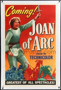 2a0943 JOAN OF ARC linen teaser 1sh 1948 full-length art of Ingrid Bergman in armor with sword!