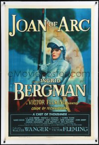 2a0944 JOAN OF ARC linen 1sh 1948 art of Ingrid Bergman with sword and armor on horseback!