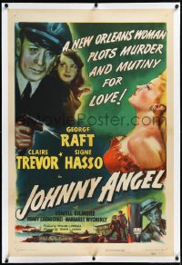 2a0946 JOHNNY ANGEL linen 1sh 1945 art of George Raft & sexy French Claire Trevor in New Orleans!