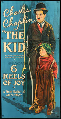 2a0260 KID S2 poster 1997 full-length art of Charlie Chaplin & Jackie Coogan from 1921 three-sheet!