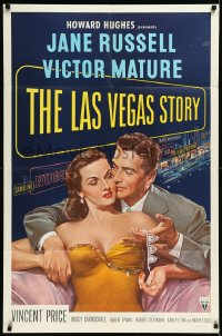 2a0457 LAS VEGAS STORY 1sh 1952 art of Mature & sexy Jane Russell in Sin City, Howard Hughes!