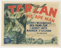 2a0512 TARZAN THE APE MAN linen LC 1932 art of Johnny Weissmuller & Maureen O'Sullivan, very rare!