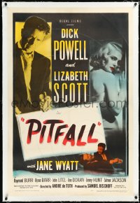 2a1009 PITFALL linen 1sh 1948 Dick Powell is as strong as steel but Lizabeth Scott will break him!