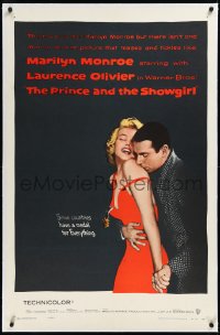 2a1013 PRINCE & THE SHOWGIRL linen 1sh 1957 Laurence Olivier nuzzles sexy Marilyn Monroe's shoulder!