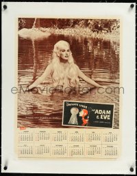 2a0552 PRIVATE LIVES OF ADAM & EVE linen 17x23 calendar 1960 nude Mamie Van Doren in water, rare!