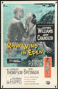 2a1018 RAW WIND IN EDEN linen 1sh 1958 Esther Williams, Jeff Chandler, sexy Rossana Podesta!