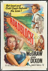 2a1024 ROADBLOCK linen 1sh 1951 hot lead & cold cash outside the law, sexy Joan Dixon, film noir!