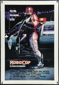 2a1025 ROBOCOP linen 1sh 1988 Paul Verhoeven, full-length cyborg police Peter Weller by Mike Bryan!