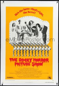 2a1026 ROCKY HORROR PICTURE SHOW linen style B 1sh 1975 Tim Curry is the hero, wacky cast portrait!