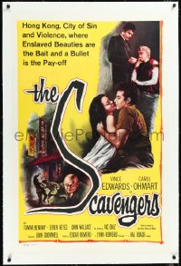 2a1036 SCAVENGERS linen 1sh 1959 Vince Edwards & Carol Ohmart in Hong Kong, City of Sin & Violence!