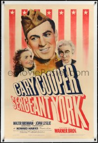 2a1037 SERGEANT YORK linen 1sh 1941 Gary Cooper as most decorated WWI soldier, Brennan, Joan Leslie