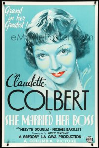 2a0298 SHE MARRIED HER BOSS S2 poster 2001 best blue deco art of Claudette Colbert with red lips!