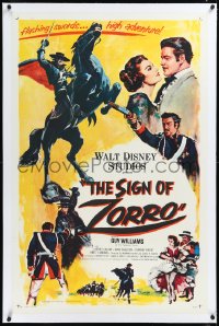 2a1043 SIGN OF ZORRO linen 1sh 1960 Walt Disney, cool art of masked hero Guy Williams on horseback!