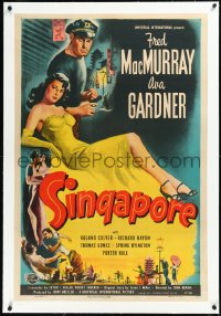 2a1045 SINGAPORE linen 1sh 1947 art of sexy full-length Ava Gardner + seaman Fred MacMurray with gun!