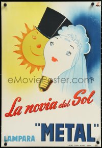 2a0738 LA NOVIA DEL SOL linen 19x28 Spanish advertising poster 1953 Sama art of sun & light bulb!