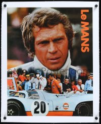 2a0747 LE MANS linen 17x22 special poster 1971 Gulf Oil, close up of race car driver Steve McQueen!