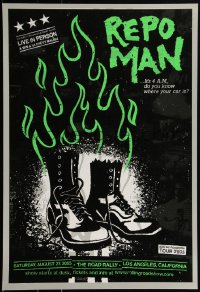 2a0167 REPO MAN 17x25 art print 2005 Todd Slater art of flaming boots, cult classic, Alamo!