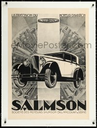 2a0739 SALMSON linen 25x34 French advertising poster 1929 Kow art of car by cool background, rare!