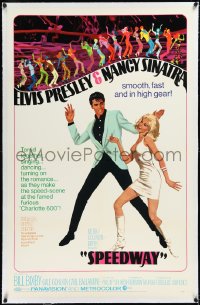 2a1053 SPEEDWAY linen 1sh 1968 art of Elvis Presley dancing with sexy Nancy Sinatra in boots!