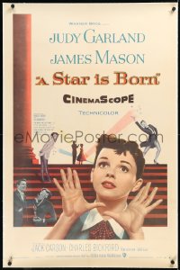 2a1055 STAR IS BORN linen 1sh 1954 great close up art of Judy Garland, James Mason, classic!