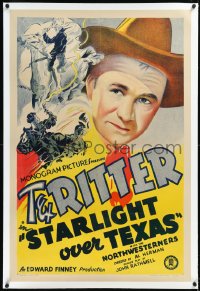 2a1057 STARLIGHT OVER TEXAS linen 1sh 1938 cool art headshot artwork of cowboy Tex Ritter, very rare!