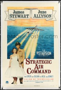 2a1060 STRATEGIC AIR COMMAND linen 1sh 1955 pilot James Stewart, June Allyson, cool airplane art!