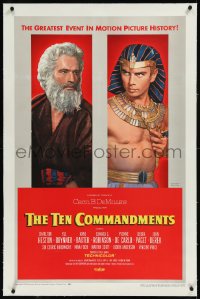 2a1065 TEN COMMANDMENTS linen style B 1sh 1956 DeMille, Karsh portraits of Heston & Yul Brynner!