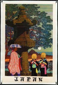 2a0760 JAPAN linen 26x38 Japanese travel poster 1960s great art samurai & priests, ultra rare!