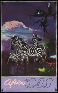 2a0326 SAS AFRICA 25x39 Danish travel poster 1960s Scandinavian Airlines, zebras by Otto Nielsen!