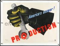 2a0589 PRODUCTION AMERICA'S ANSWER linen 30x40 WWII war poster 1941 Jean Carlu art of wrench, rare!