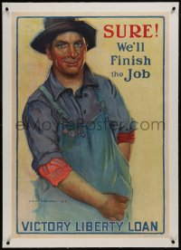 2a0783 SURE WE'LL FINISH THE JOB linen 26x38 WWI war poster 1918 artwork of man by Gerrit A. Beneker!