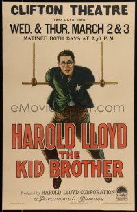 2a0416 KID BROTHER WC 1927 different art of Harold Lloyd with tin star hanging from trapeze, rare!