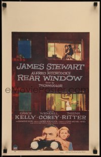 2a0417 REAR WINDOW WC 1954 Alfred Hitchcock, voyeur Jimmy Stewart w/ binoculars & sexy Grace Kelly!