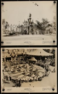 2b2216 DISNEYLAND USA 2 8x10 stills 1957 great images of Sleeping Beauty Castle & tea cup rides!