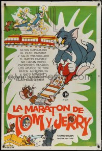 2b0562 LA MARATON DE TOM Y JERRY Argentinean 1970s great cartoon art of them on toy train, rare!