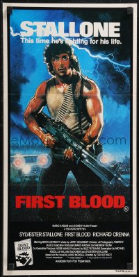 2b0905 FIRST BLOOD Aust daybill 1982 artwork of Sylvester Stallone as John Rambo by Drew Struzan!