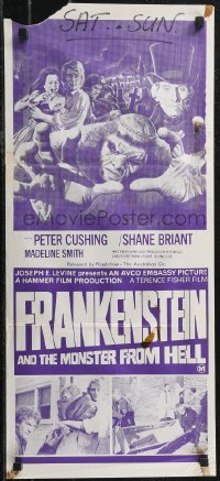 2b0909 FRANKENSTEIN & THE MONSTER FROM HELL Aust daybill 1976 horror art of killer monster!