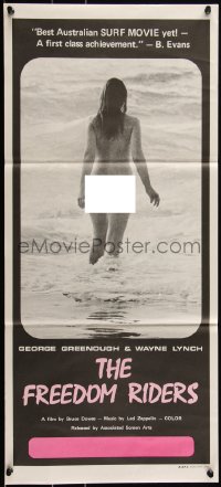 2b0910 FREEDOM RIDERS Aust daybill 1972 completely naked Aussie surfer girl, black design!