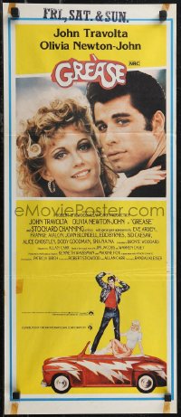 2b0915 GREASE Aust daybill 1978 John Travolta & Olivia Newton-John, yellow background design!