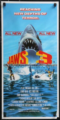 2b0926 JAWS 3-D Aust daybill 1983 great Gary Meyer shark artwork, different title!