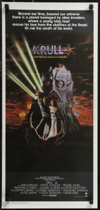 2b0930 KRULL Aust daybill 1983 fantasy art of Ken Marshall & Lysette Anthony in monster's hand!