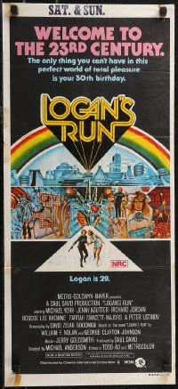 2b0932 LOGAN'S RUN Aust daybill 1976 art of Michael York & Jenny Agutter escaping by Charles Moll!