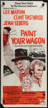 2b0947 PAINT YOUR WAGON Aust daybill R1970s art of Clint Eastwood, Lee Marvin & pretty Jean Seberg!